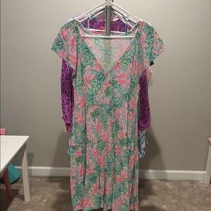 Pink & Green Floral Tiered Maxi Dress